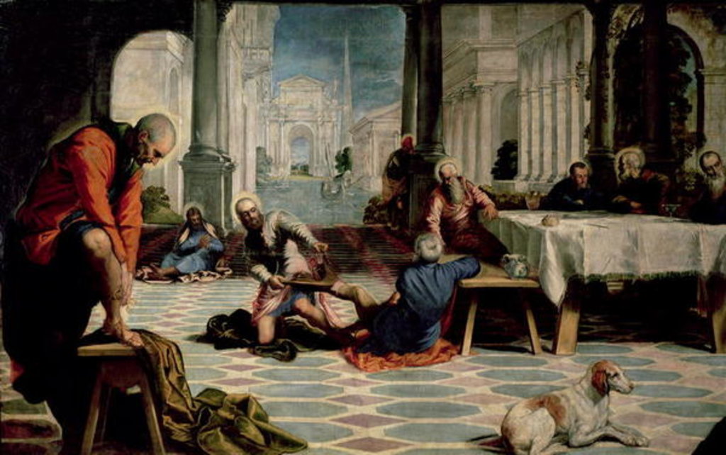 Detail of Christ Washing the Feet of the Disciples, detail of the left hand side, c.1547 by Jacopo Robusti Tintoretto