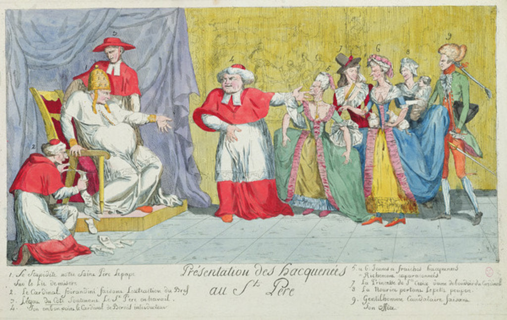 Detail of Presentation of the Mares to the Holy Father, caricature of the introduction of Adelaide and Victoire de France to the Pope, 17th April 1791 by French School