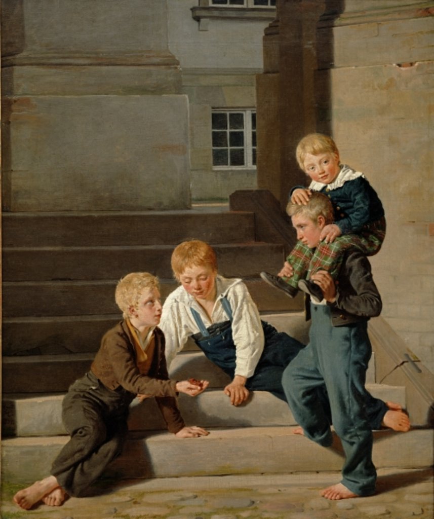 Detail of Young Boys Playing Dice in Front of Christiansborg Castle, Copenhagen by Carl-Christian-Constantin Hansen
