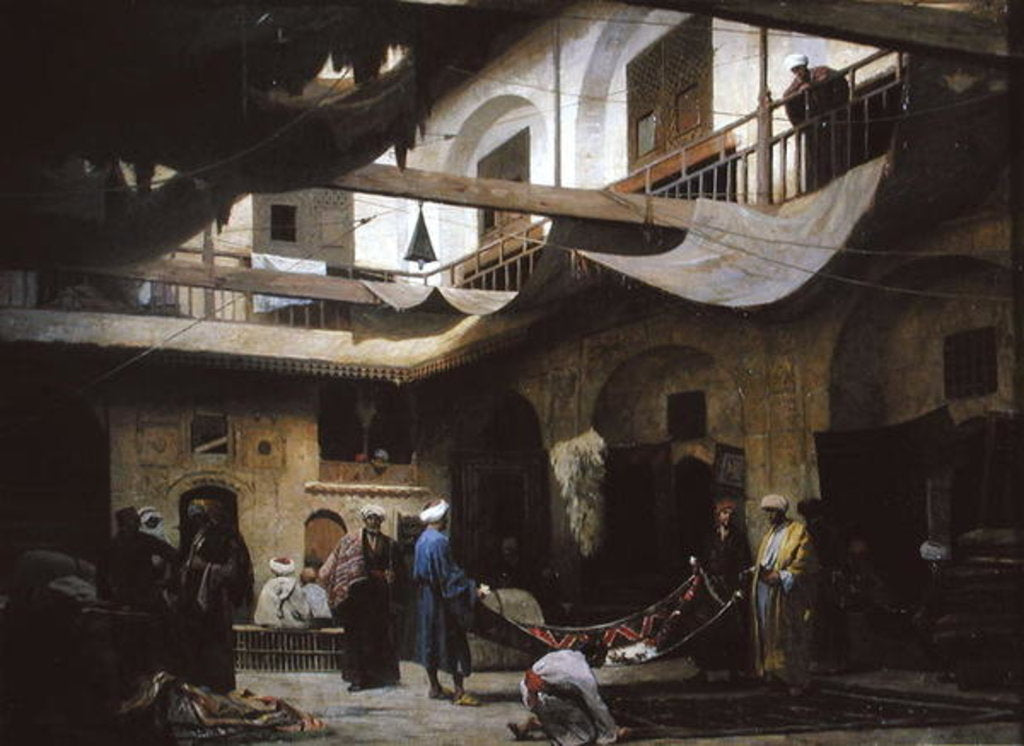 Detail of The Carpet Bazaar, Cairo, before 1866 by Louis Claude Mouchot
