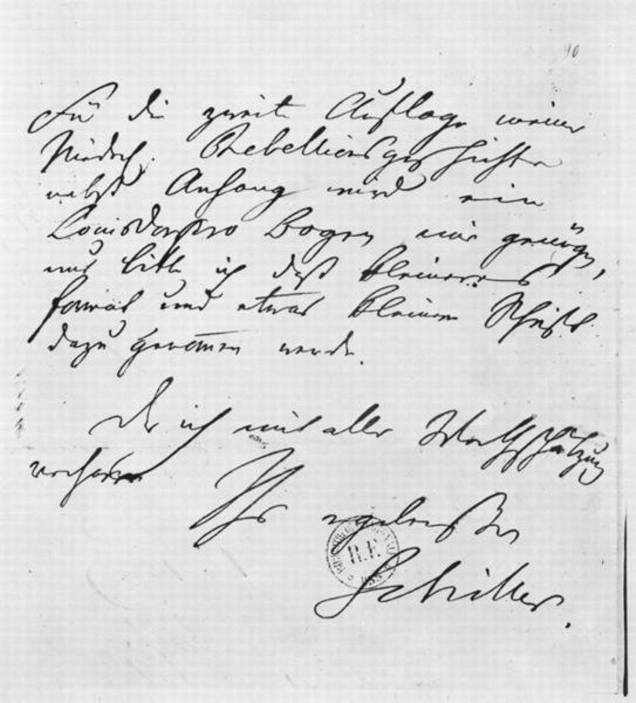 Detail of Page of text with his signature by Friedrich Schiller