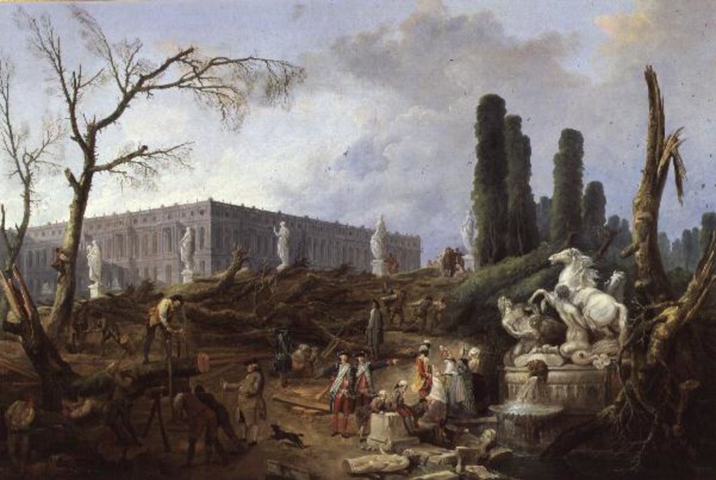 Detail of Tree Felling in the Garden of Versailles around the Baths of Apollo, 1775-77 by Hubert Robert