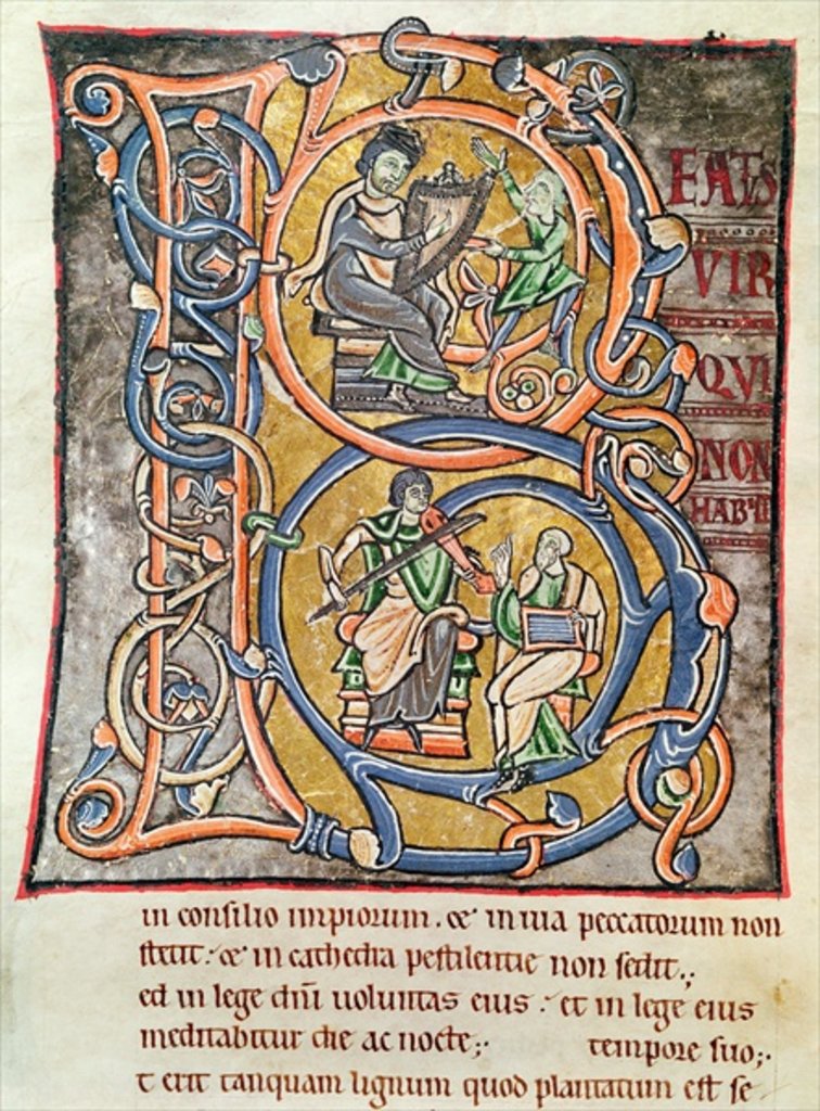 Detail of Ms 3 fol.255 Historiated initial 'B' depicting King David by French School