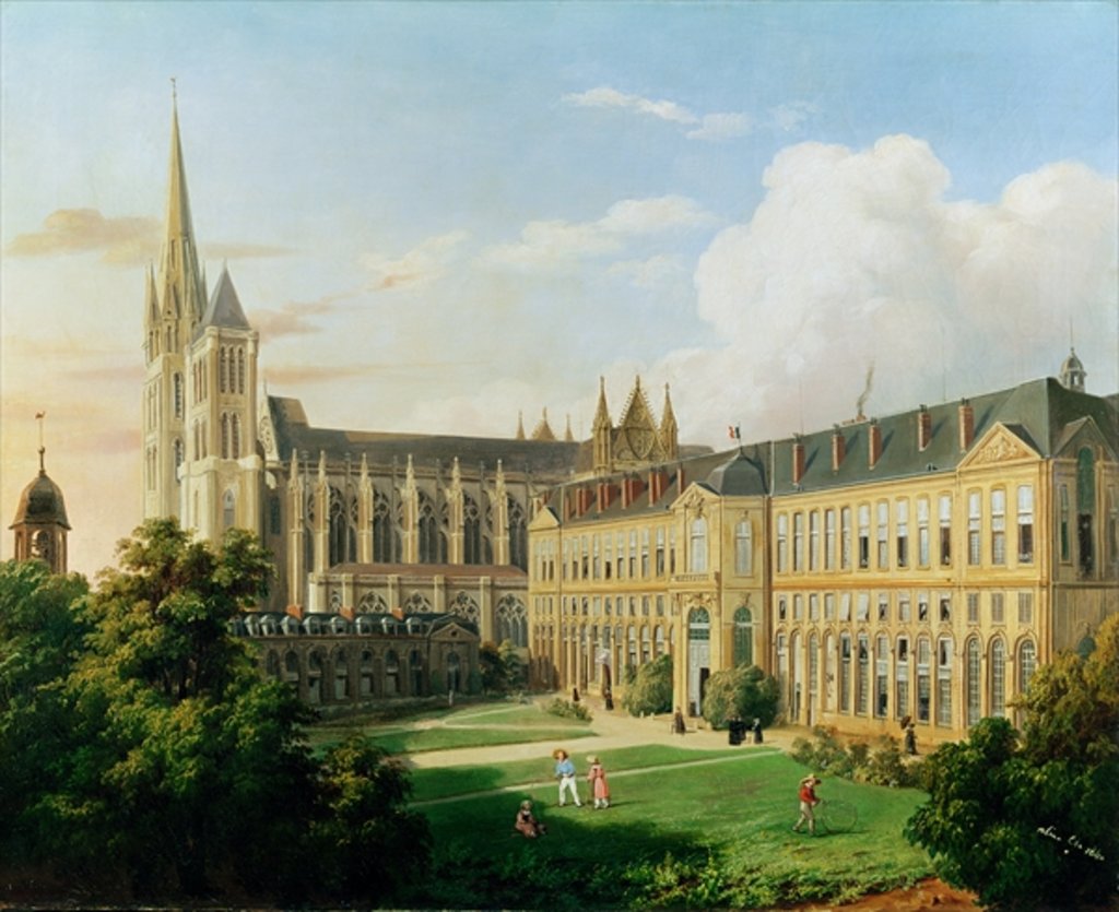 Detail of The Abbey Church of Saint-Denis and the School of the Legion of Honour in 1840 by Aline Clement