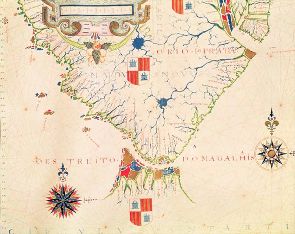 Fol.13 Map of South America and the Magellan Straits, from an atlas, 1571 by Fernao Vaz Dourado