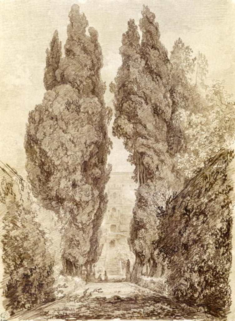 Detail of Large Cypresses at the Villa d'Este by Jean-Honore Fragonard