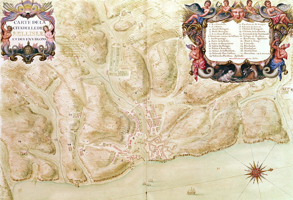 Detail of Ms 988 volume 3 fol.33 Map of the town and citadel of Bellisle by Sebastien Le Prestre de Vauban