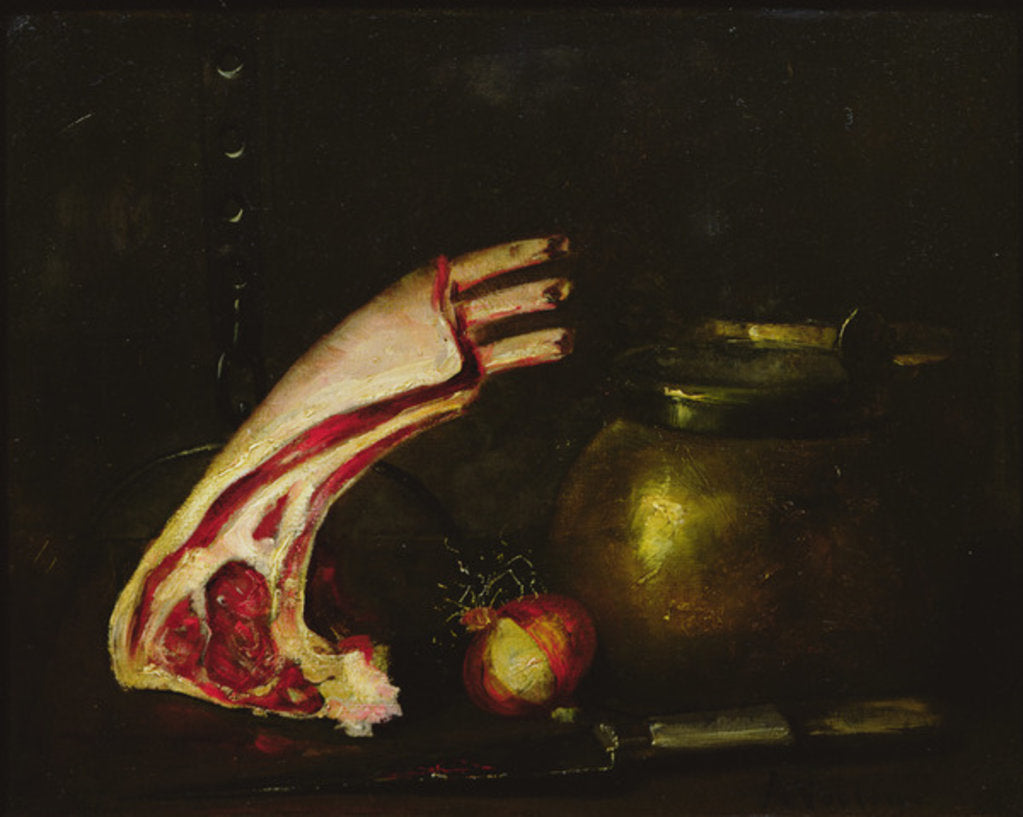 Detail of Still Life with Cutlets by Antoine Vollon
