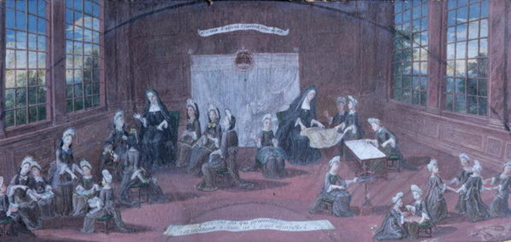Detail of Nuns Teaching Young Girls by French School