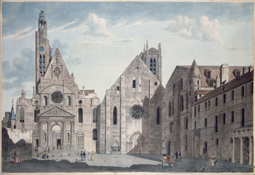 Detail of Facades of the Churches of St. Genevieve and St. Etienne du Mont, Paris, c.1800 by Angelo (attr. to) Garbizza