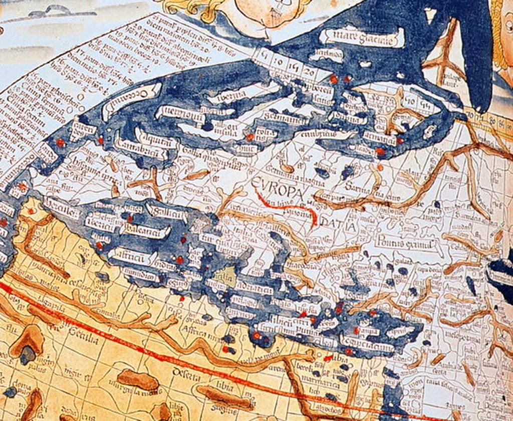 Detail of Map of central Europe, 1486 (coloured engraving) by Ptolemy