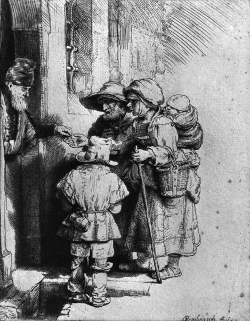 Detail of Beggars on the Doorstep of a House by Rembrandt Harmensz. van Rijn