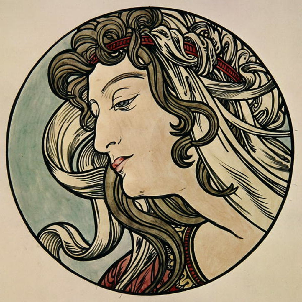 Detail of Head of a Woman by Alphonse Marie Mucha