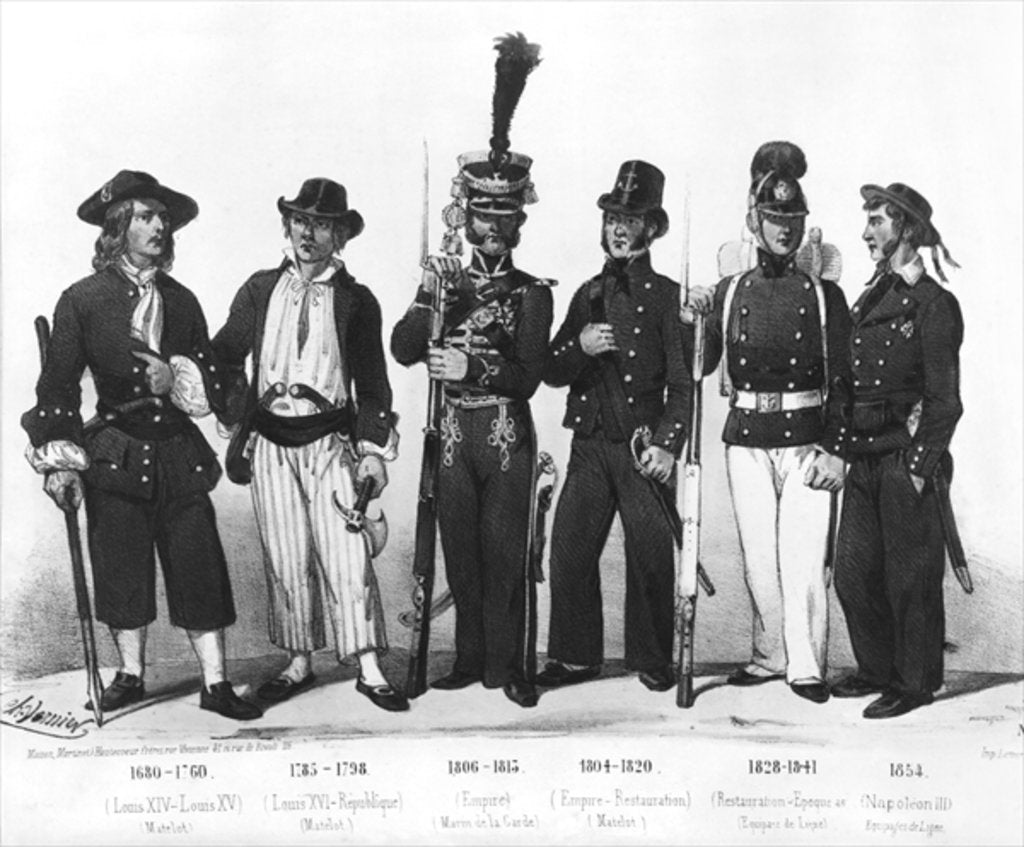 Detail of Costumes of French marines from 1680 to 1854 by Charles Vernier