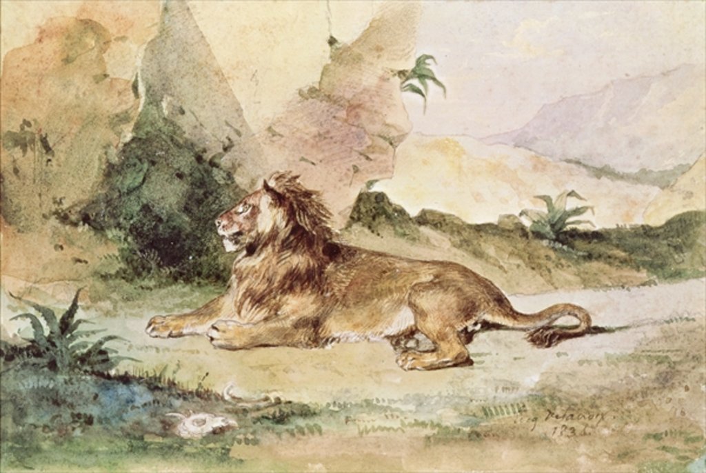Detail of A Lion in the Desert, 1834 by Ferdinand Victor Eugene Delacroix