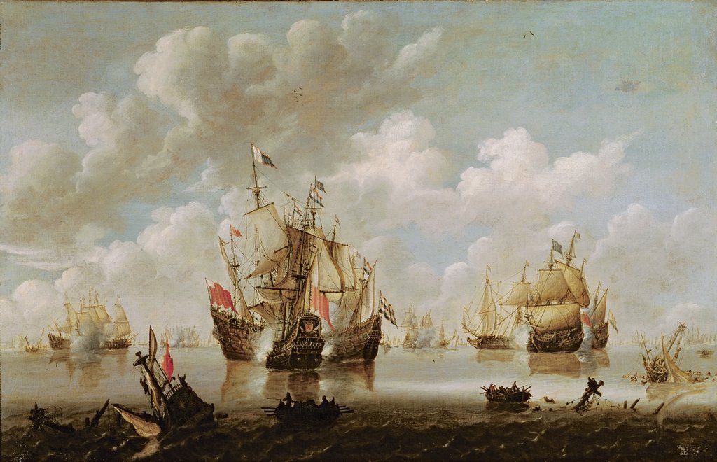 Detail of Naval Battle by Willem van de the Younger Velde