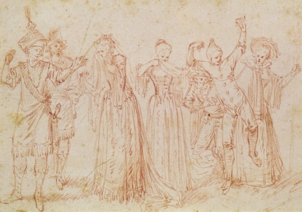 Detail of Group of Comic and Tragic Actors by Jean Antoine (attr. to) Watteau