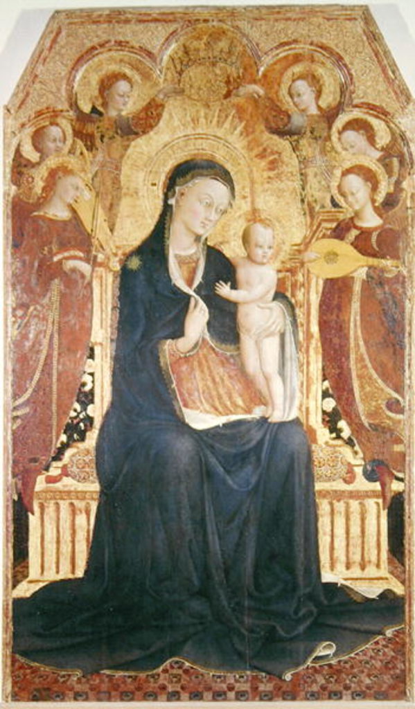 Madonna and Child Enthroned with Six Angels, central panel from an altarpiece, 1437-44 by Sassetta
