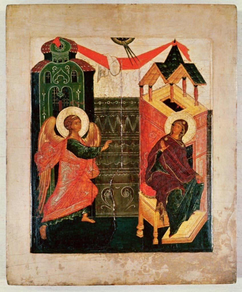 Detail of Icon depicting the Annunciation, Novgorod School by School Russian