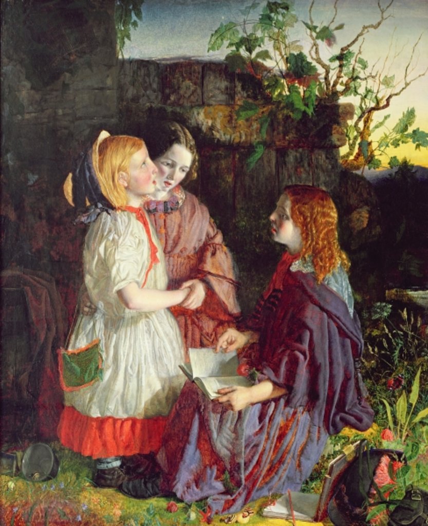 Detail of Three Young Girls in a Landscape, c.1860 by English School