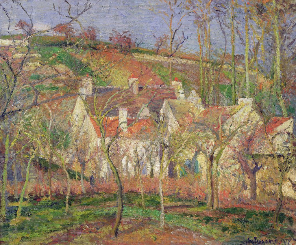 Detail of The Red Roofs, or Corner of a Village, Winter, 1877 by Camille Pissarro