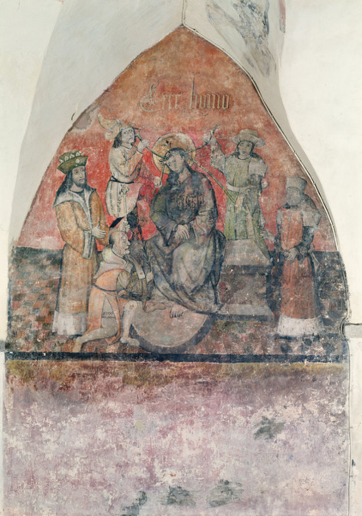 Detail of Christ being crowned with the crown of thorns, mural in the crypt, c.1480-1540 by Flemish School
