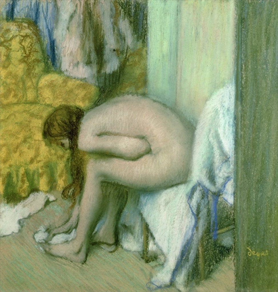 Detail of After the Bath, Woman Drying her Left Foot by Edgar Degas