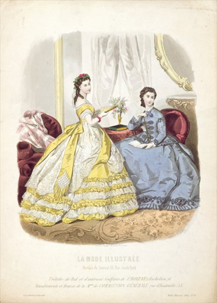 Detail of Fashion plate showing ballgowns by French School
