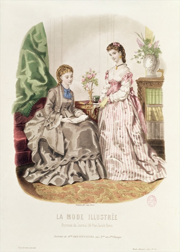 Detail of Fashion plate showing ballgowns by French School