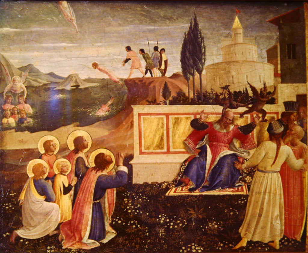 Detail of Saints Cosmas and Damian are thrown into the sea; demons escape from the mouth of the proconsul Lysias by Fra Angelico