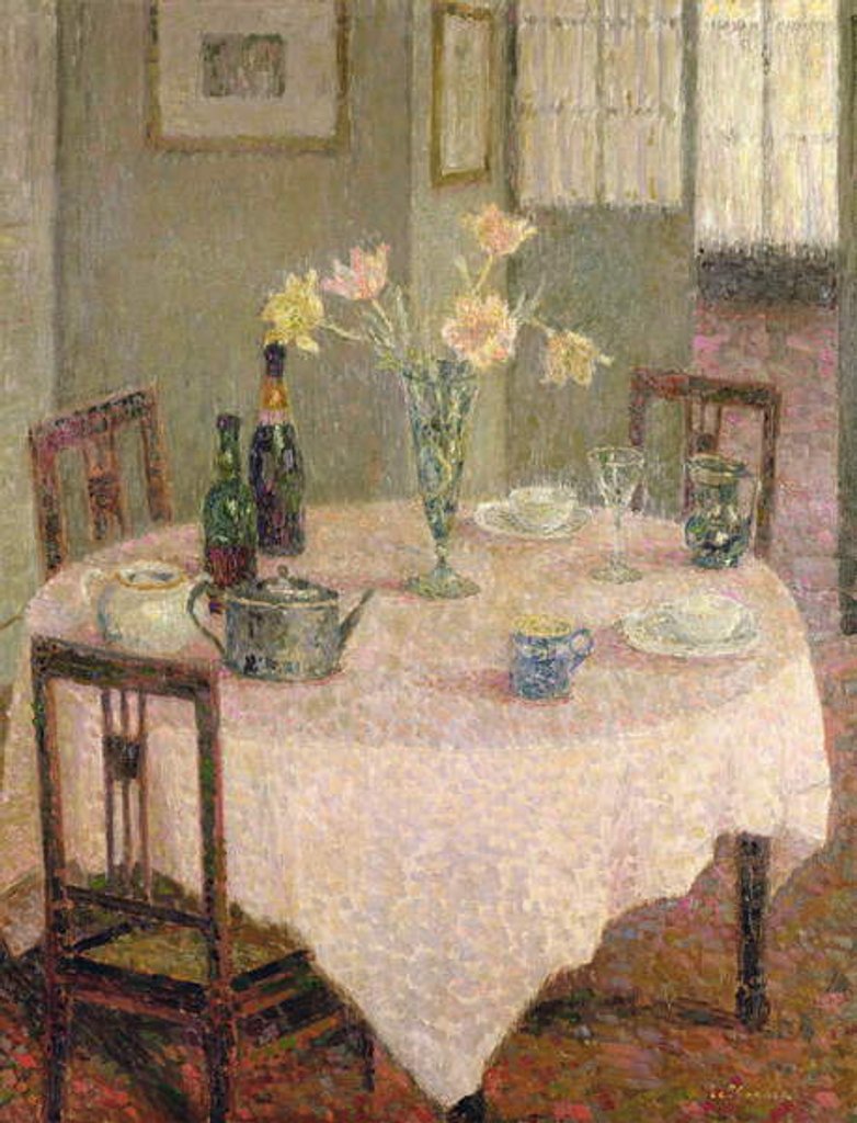 Detail of Interior with a Pink Tablecloth by Henri Eugene Augustin Le Sidaner