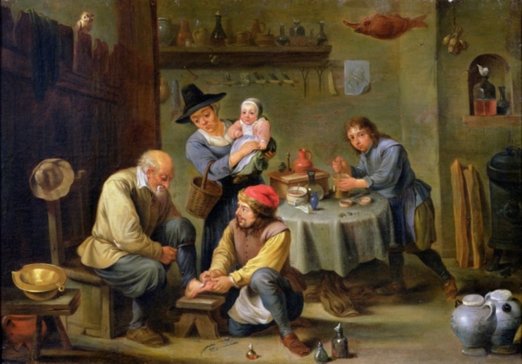 Detail of Surgeon Tending the Foot of an Old Man by David the Younger (school of) Teniers