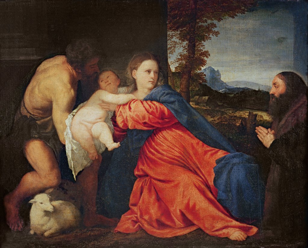 Detail of Virgin and Infant with Saint John the Baptist and Donor by Titian