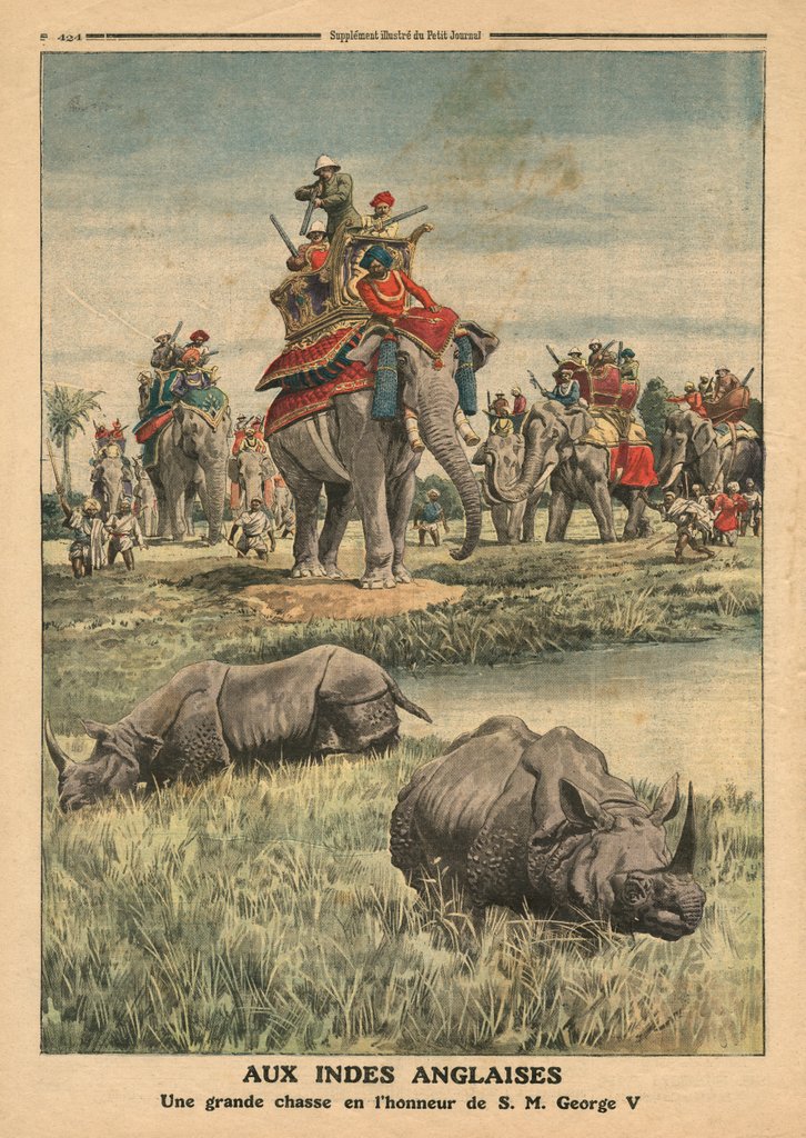 Detail of A rhinoceros hunt in honour of King George V by French School