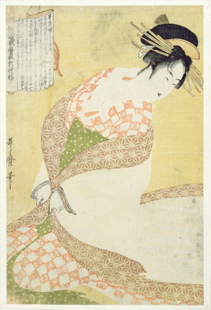 Detail of Courtesan Kneeling by Kitagawa Utamaro