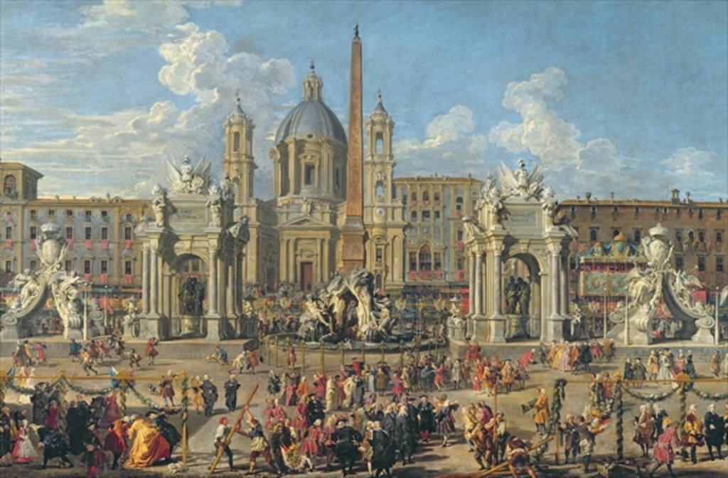 Detail of Preparation For the Firework Display Held at Piazza Navona, Rome, to Celebrate the Birth of the Dauphin, 1729 by Giovanni Paolo Pannini