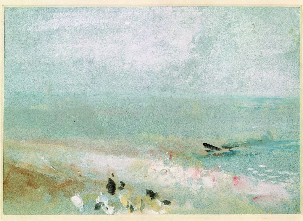 Detail of Beach with figures and a jetty. c.1830 by Joseph Mallord William Turner