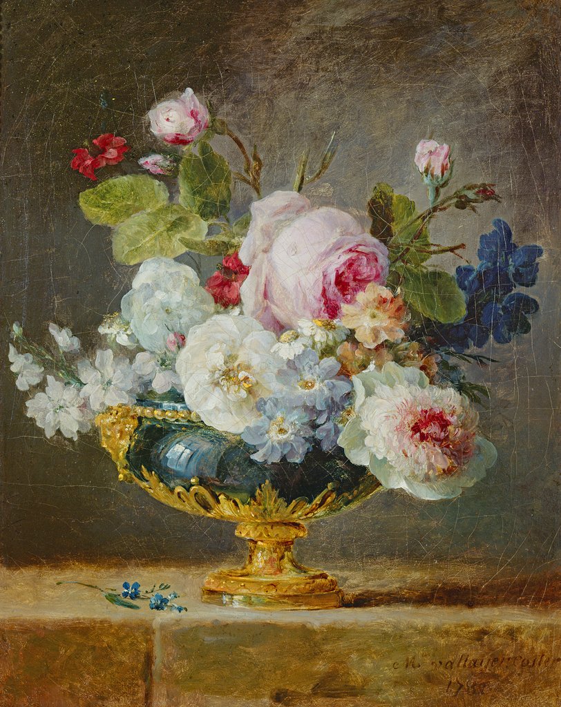 Detail of Flowers in a blue vase by Anne Vallayer-Coster