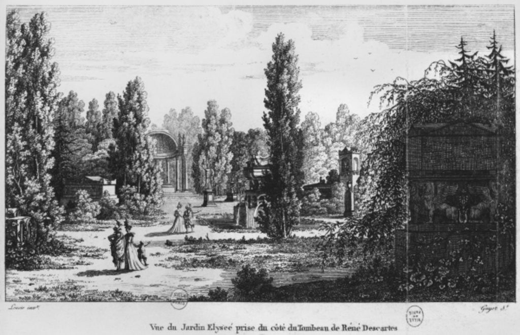 Detail of Musee des Monuments Francais, Paris, view of the Jardin Elysee from the tomb of Rene Descartes by Alexandre Marie Lenoir