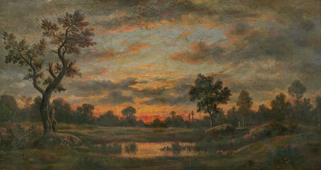 Detail of Landscape at sunset by Theodore Rousseau