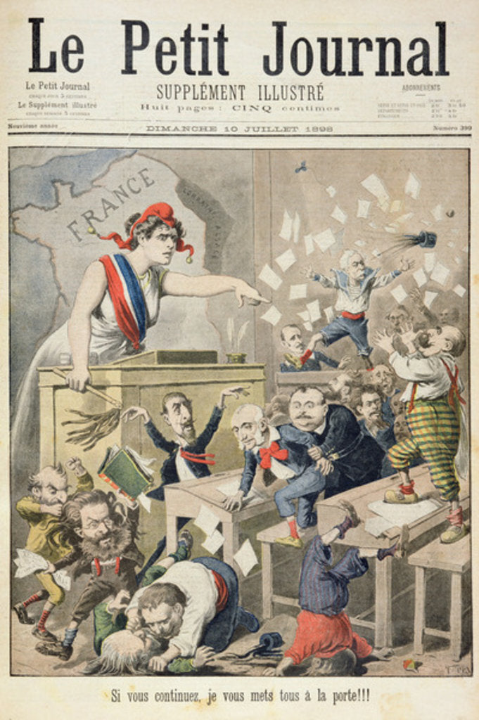 Detail of Title page depicting a ruckus in the House of Deputies by Henri Meyer
