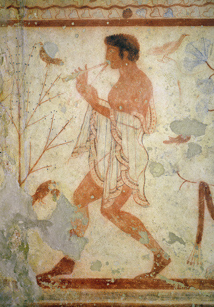 Detail of Musician playing a double flute by Etruscan