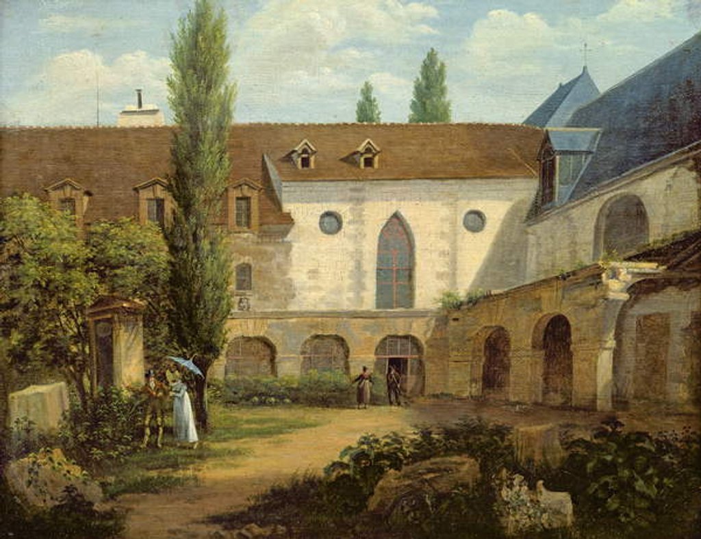 Detail of The convent courtyard of Petits-Augustins a Paris, c.1818 by Etienne Bouhot