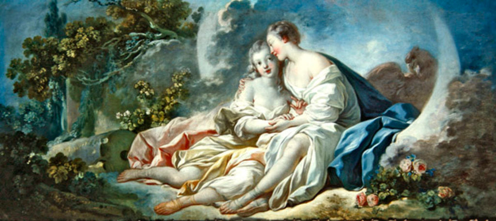 Detail of Jupiter disguised as Diana tries to seduce Callisto by Jean-Honore Fragonard