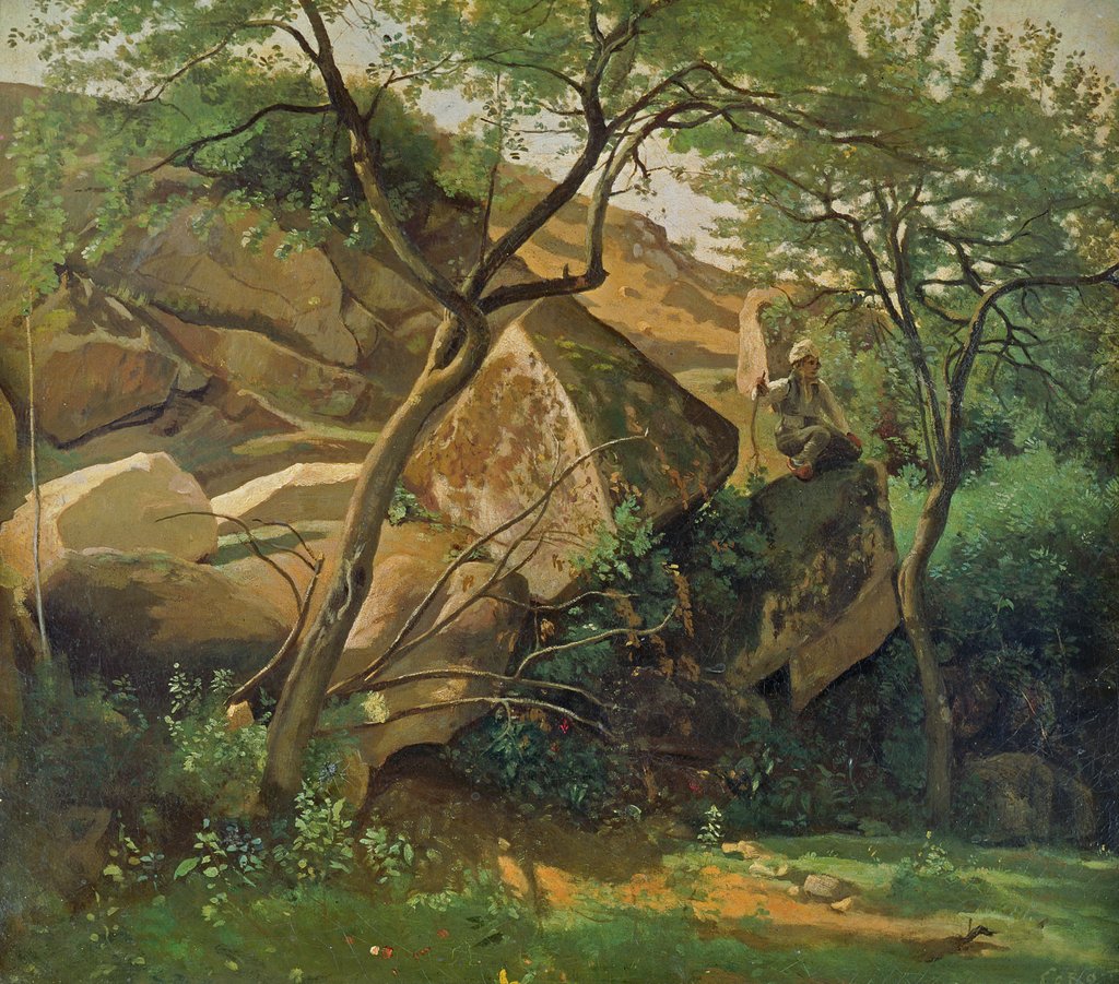 Detail of Rocks at Fontainebleau by Jean Baptiste Camille Corot