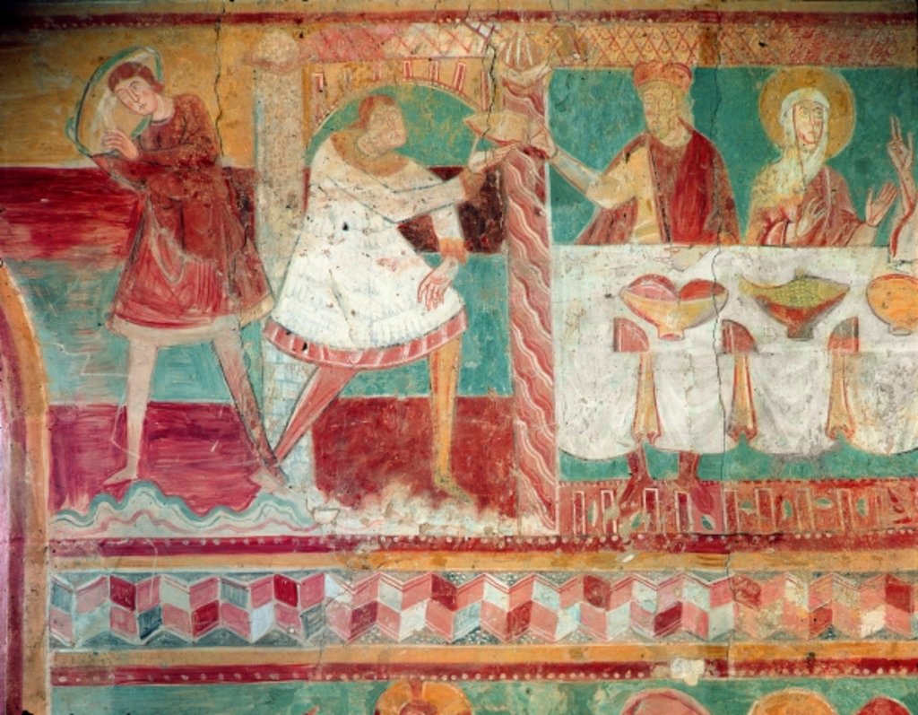 Detail of Servants bringing a jar of wine and offering a cup to a guest at the Marriage at Cana by French School