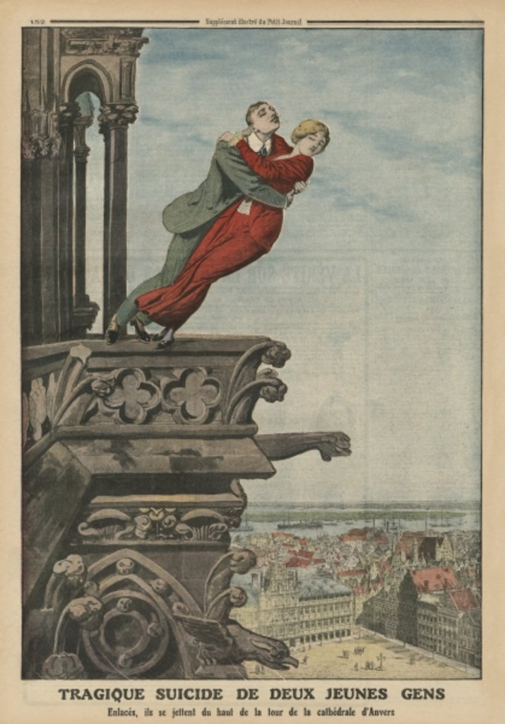 Detail of Tragic suicide of two young people from the tower of the cathedral in Antwerp by French School