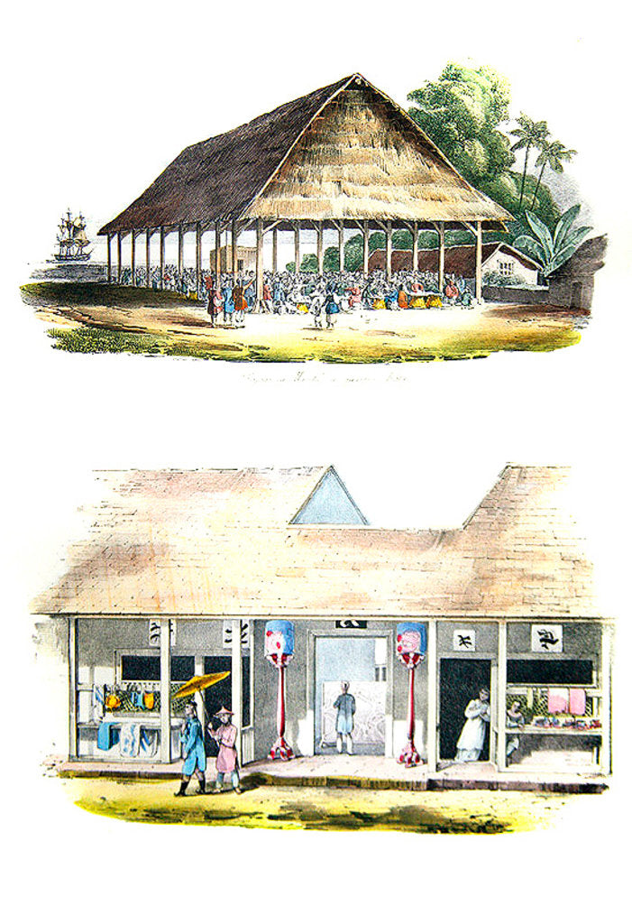 Detail of Bazaar or market in the Malaysian district, and shops in the Chinese district by Louis Auguste de Sainson