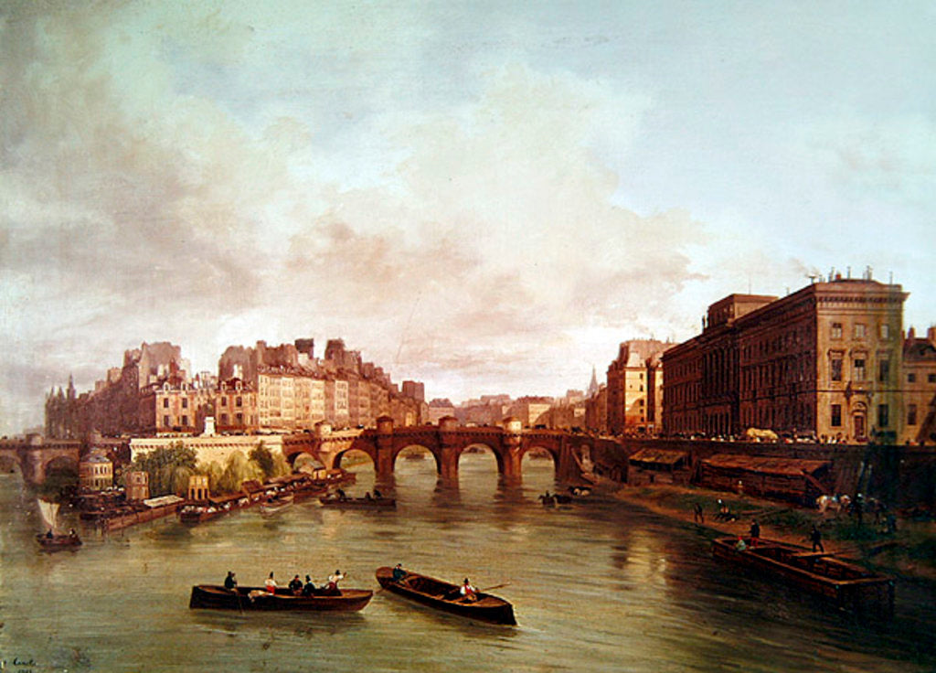Detail of The Pont Neuf, Ile de la Cite, Paris Mint and Conti Quay, 1832 by Giuseppe Canella