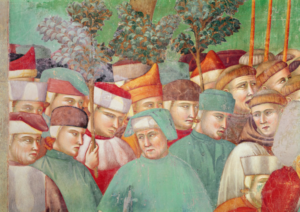 Detail of St Clare embraces the corpse of St Francis, detail of crowd on the right hand side, 1297-99 by Giotto (c.1266-1337)